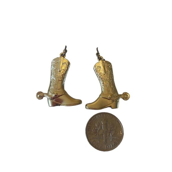 Lucky Brand Gold Toned Western Boot Drop Earrings. - Picture 6 of 6